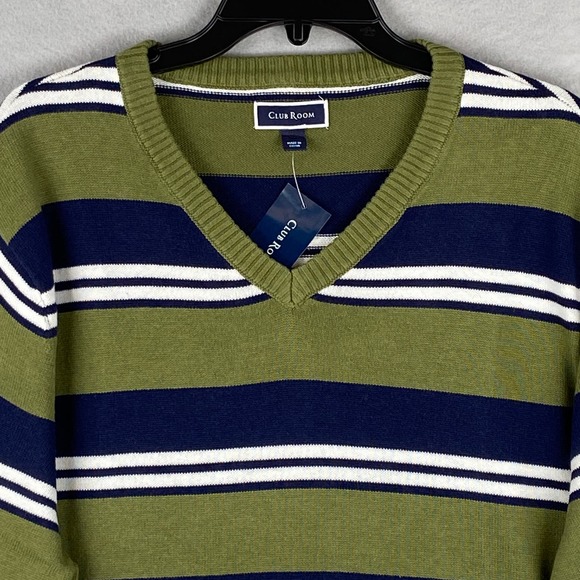 Club Room Men's Large Striped Long Sleeve V-Neck Sweater Pine Brook NEW - Picture 3 of 10